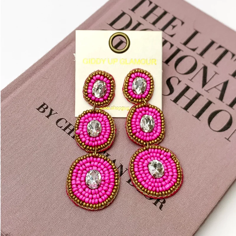 Women’s vintage earrings-Three Tiered Dangle Earrings in Fuchsia