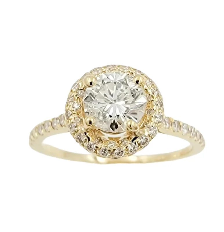 Women’s stackable gemstone rings-14k Yellow Gold Diamond Halo Ring