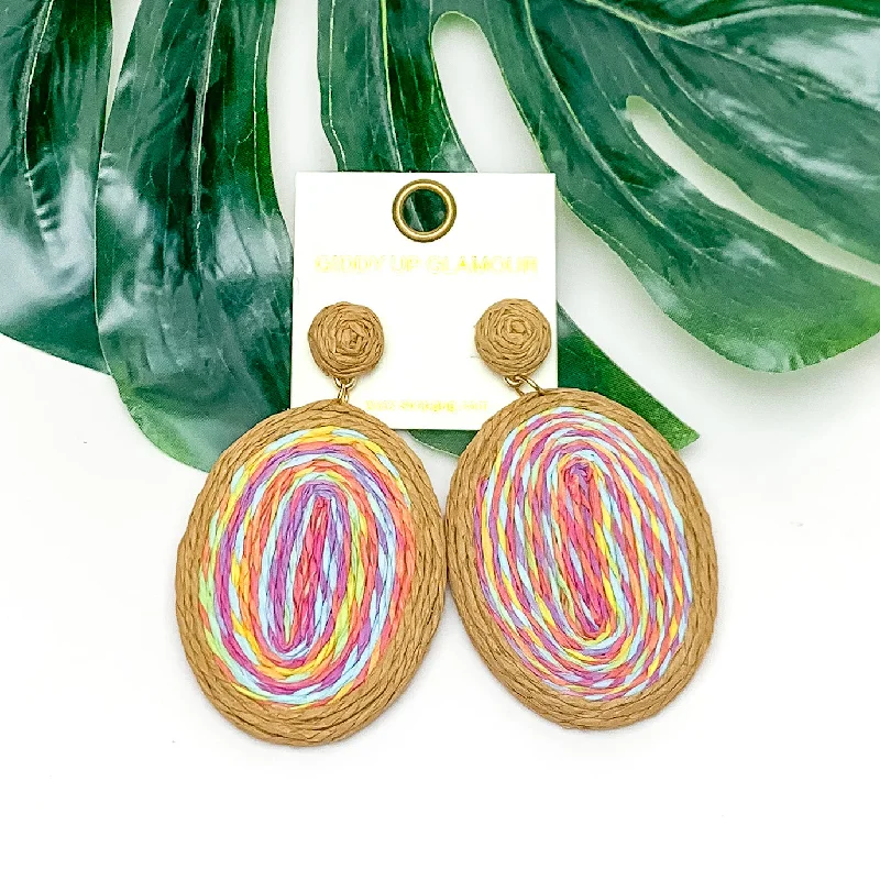 Women’s vintage earrings-Brunch Bash Raffia Wrapped Oval Earrings in Multicolor