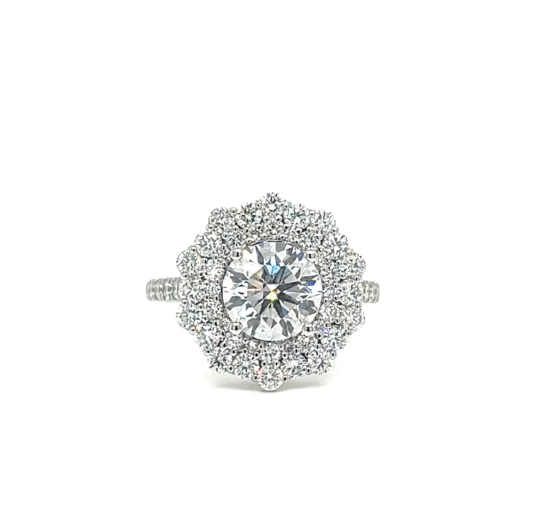 Women’s geometric engagement rings-Round Brilliant-Cut Lab Diamond Flower Ring