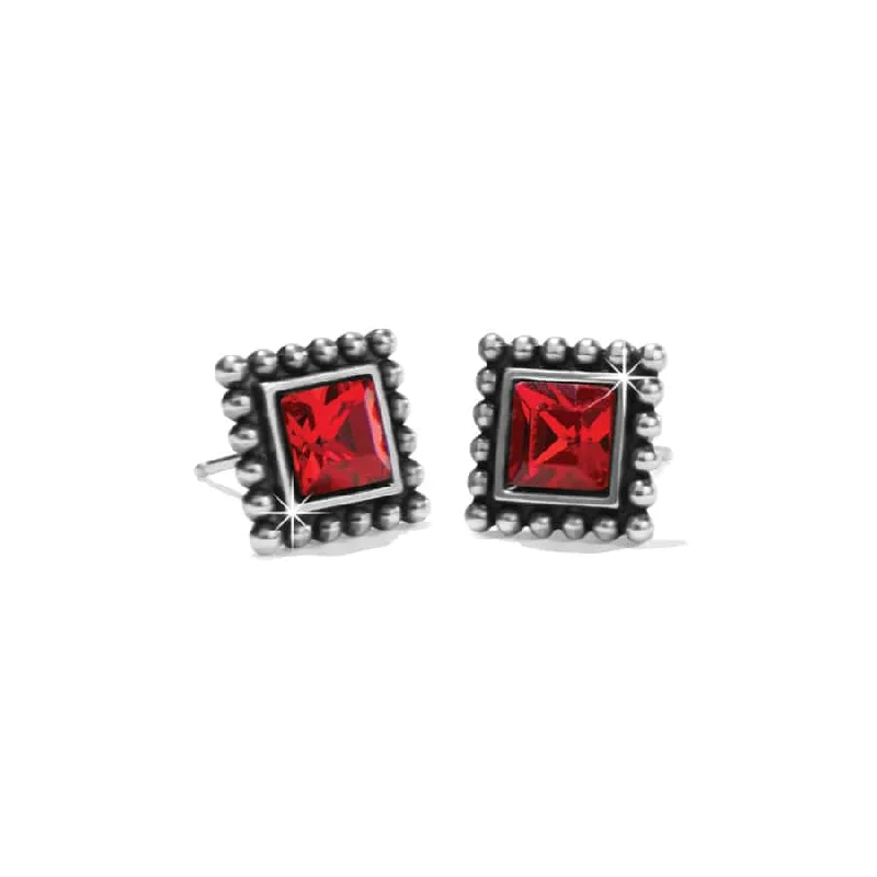 Women’s handmade earrings-Brighton | Sparkle Square Mini Post Earrings in Red Crystal