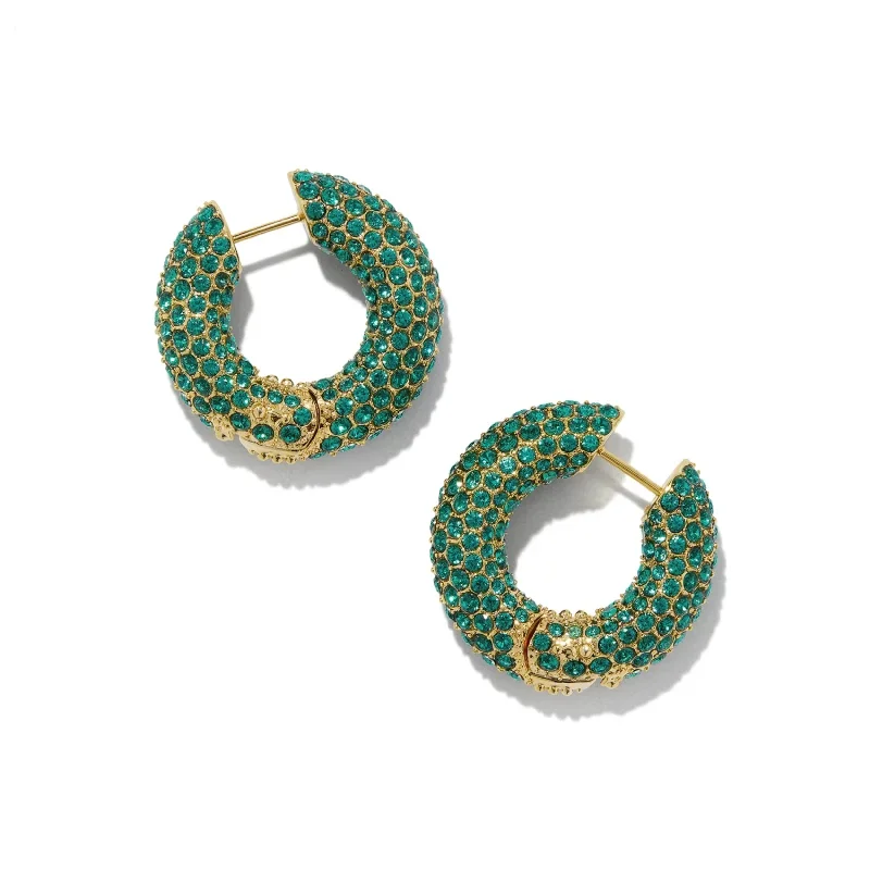 Women’s rhinestone earrings-Kendra Scott | Mikki Pave Gold Hoop Earrings In Green Crystal