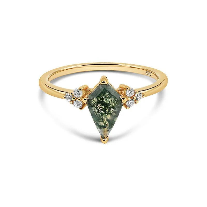 Women’s luxury rings-The Knight's Plume Green Moss Agate Ring