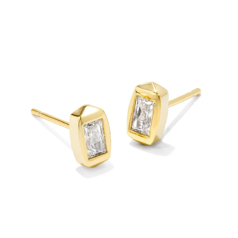 Women’s statement hoop earrings-Kendra Scott | Fern Gold Crystal Stud Earrings in White Crystal