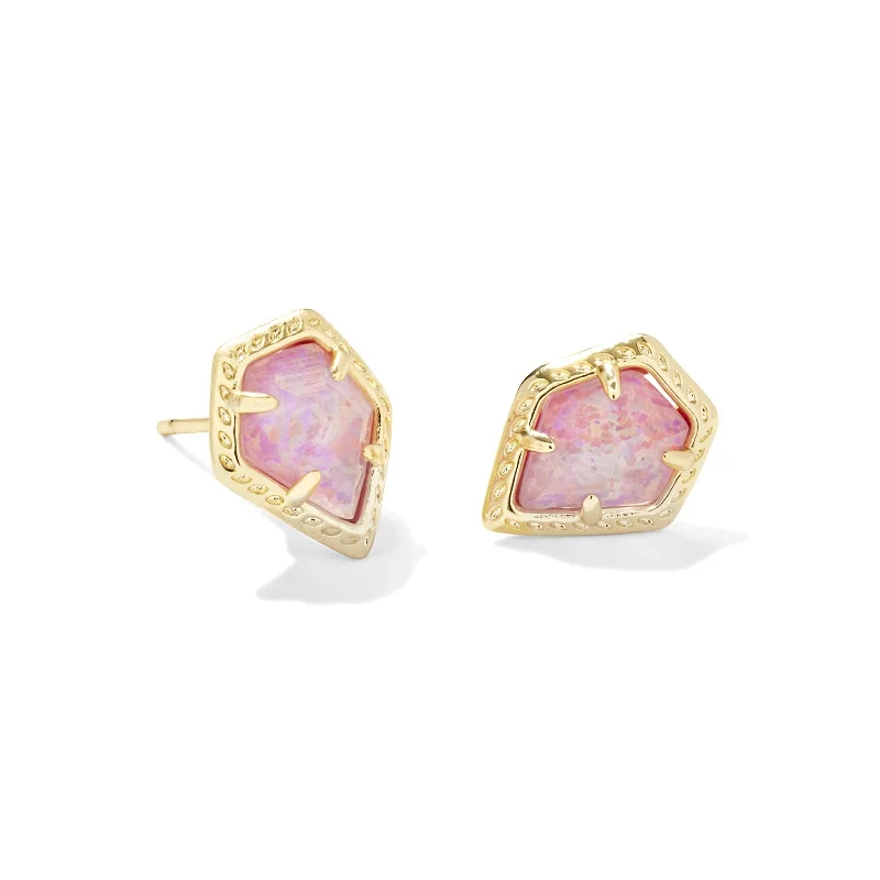 Women’s simple earrings-Kendra Scott | Framed Tessa Gold Stud Earrings in Luster Rose Pink Kyocera Opal