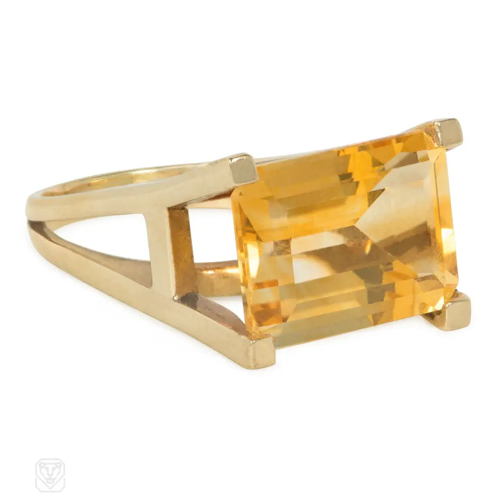 Women’s vintage rings-Modernist gold and citrine ring