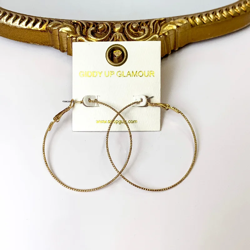 Women’s silver hoop earrings-2 Inch Thin Wired Rope Textured Hoop Earrings in Gold