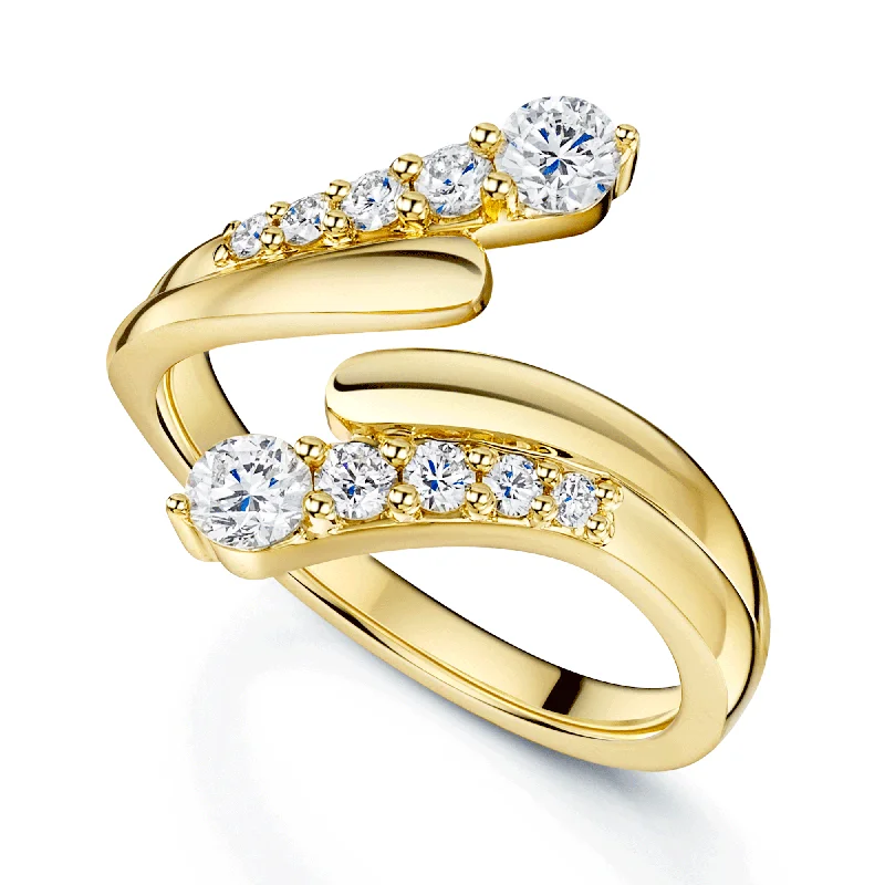 Women’s sterling silver rings-OPEIA Nova Collection Yellow Gold Round Brilliant Cut Diamond Wraparound Ring