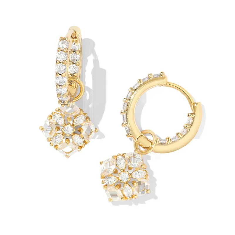 Women’s rose gold earrings-Kendra Scott | Dira Convertible Gold Crystal Huggie Earrings in White Crystal