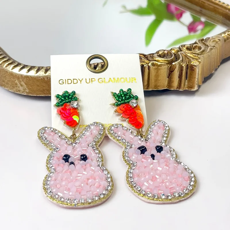 Women’s bohemian earrings-Bunny Beaded Earrings in Pink