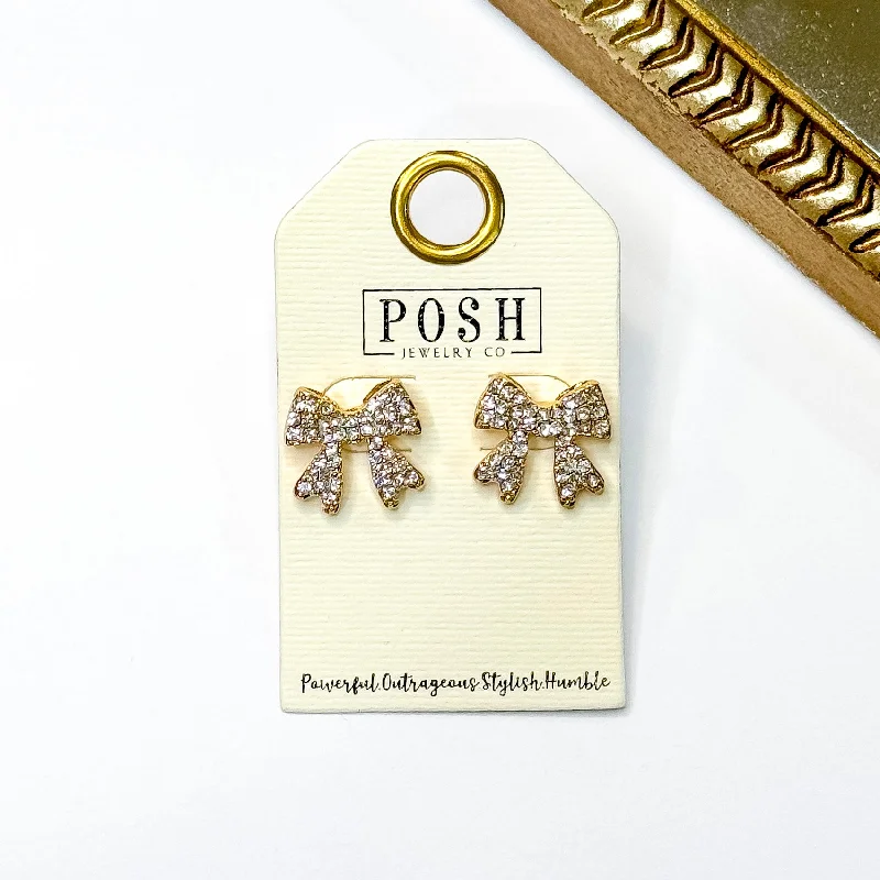 Women’s gemstone earrings-Posh by Pink Panache | Twinkle Bow Gold Tone Stud Earrings