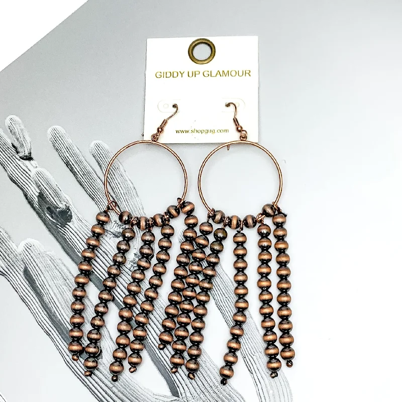 Women’s luxury hoop earrings-Starry Romance Hoop Earrings with Beaded Tassels in Copper Tone