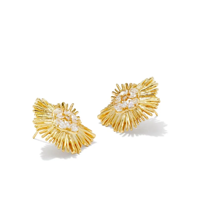 Women’s personalized earrings-Kendra Scott | Dira Gold Crystal Statement Stud Earrings in White Crystal