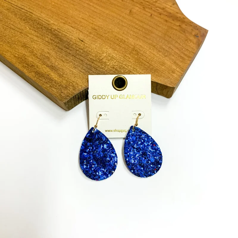 Women’s rose gold earrings-Glitter Teardrop Earrings in Blue