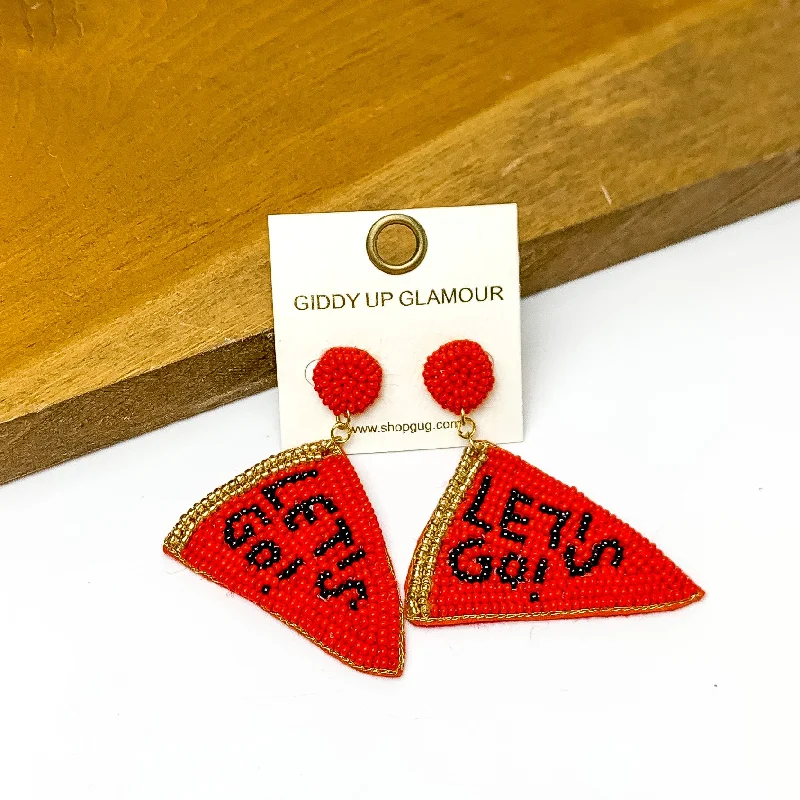 Women’s multi-color earrings-Lets Go Beaded Flag Earrings in Red