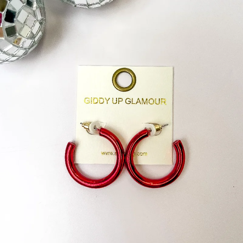 Women’s textured earrings-Light Up Small Neon Hoop Earrings In Red