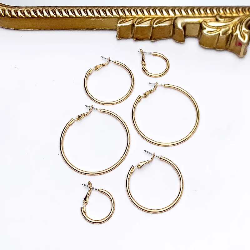 Women’s colorful earrings-Set Of Three | Hoop Earrings in Gold Tone