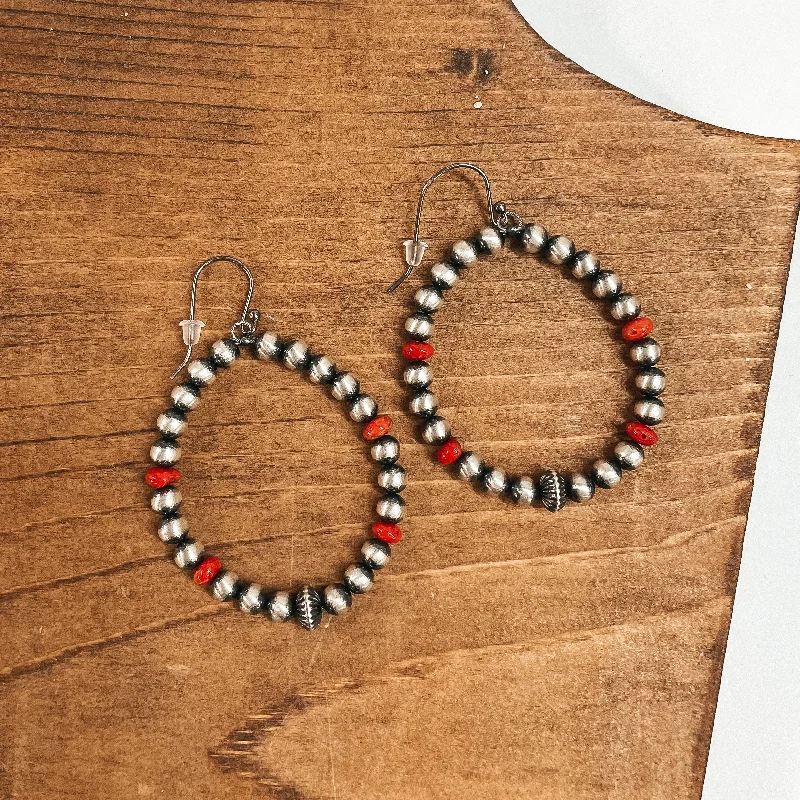 Women’s personalized earrings-Navajo | Navajo Handmade Sterling Silver Navajo Pearl Teardrop Earrings with Coral Beads