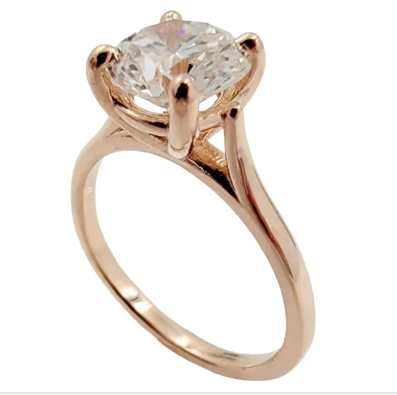 Women’s art deco engagement rings-14K Rose Gold Solitaire Ring