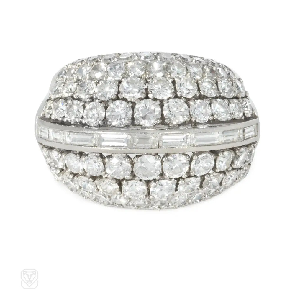 Women’s luxury engagement rings-French export 1950s platinum and diamond bombé ring