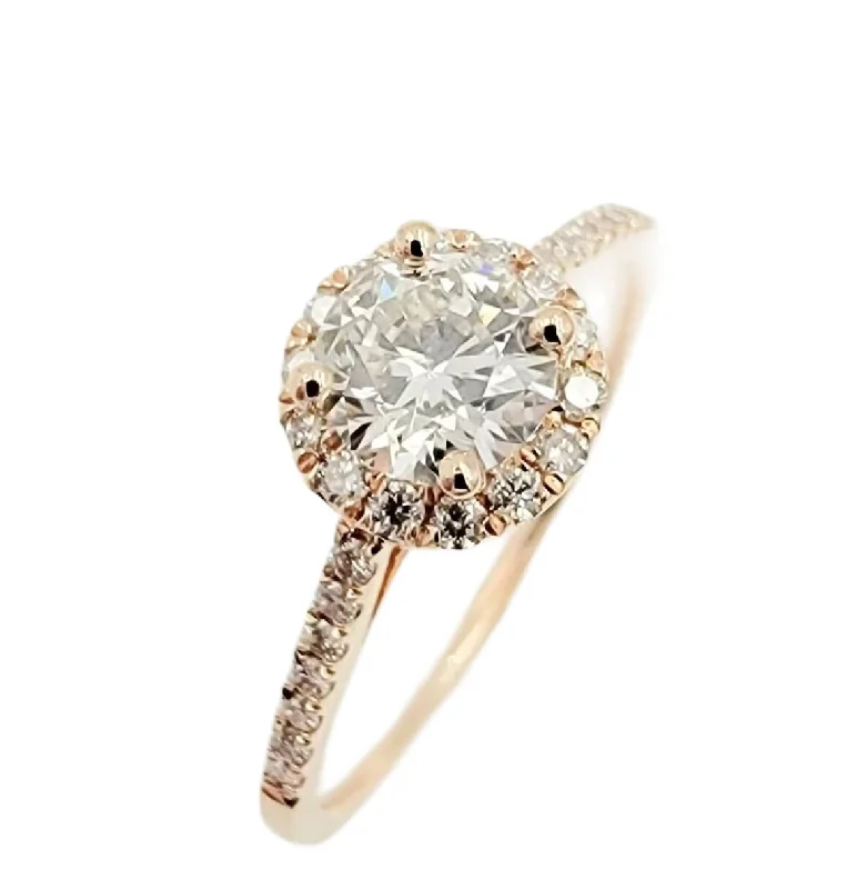 Women’s geometric engagement rings-14k Rose Gold Diamond Halo Ring