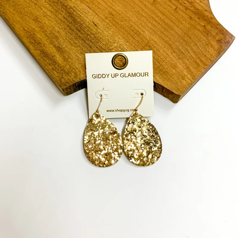 Women’s luxury stud earrings-Glitter Teardrop Earrings in Gold