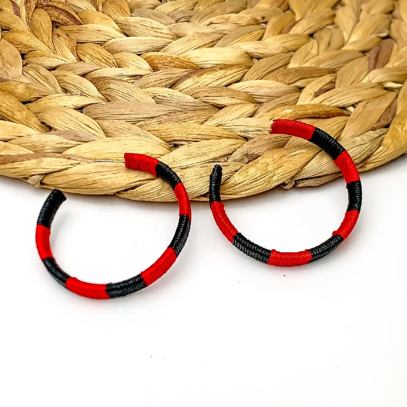 Women’s luxury earrings-Game Day Glam Colored Hoop Earrings in Black and Red