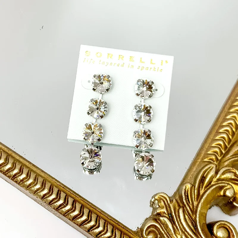 Women’s fashion earrings-Sorrelli | Mara Statement Earrings in Palladium Silver Tone with Clear Crystals