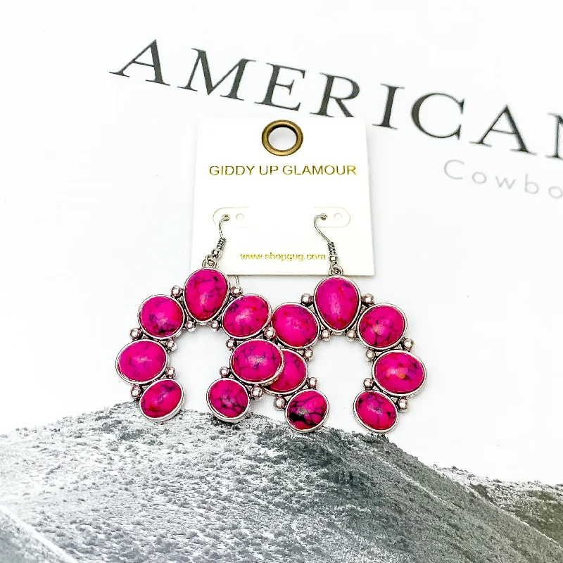 Women’s heart-shaped earrings-Squash Blossom Stone Earrings In Hot Pink