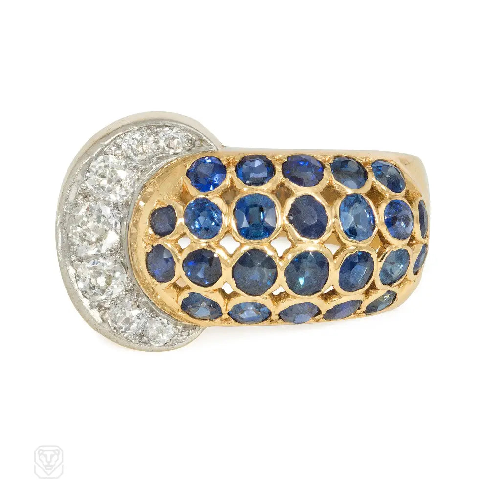 Women’s diamond wedding rings-1950s diamond and sapphire buckle ring