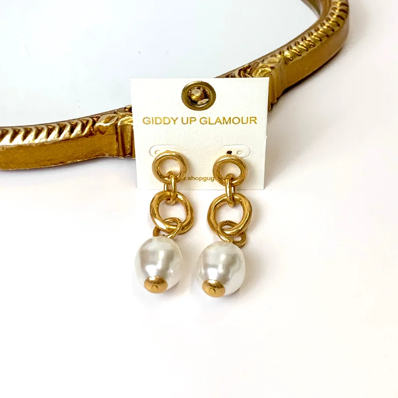 Women’s custom-designed earrings-Gold Tone Chain Drop Earrings with Pearl Pendants