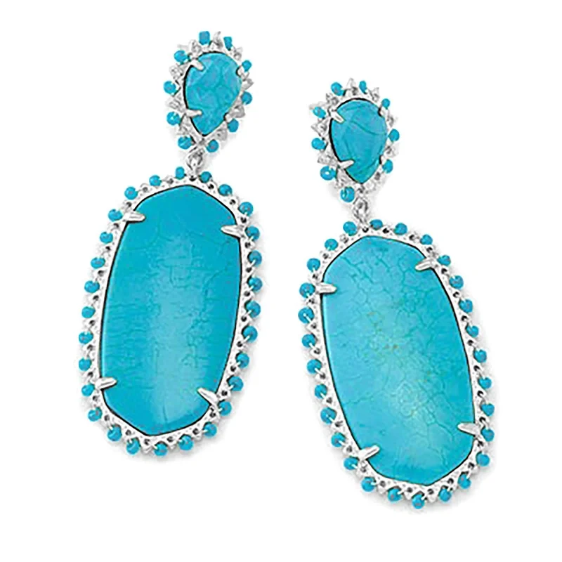 Women’s silver stud earrings-Kendra Scott | Parsons Silver Statement Earrings in Variegated Turquoise Magnesite