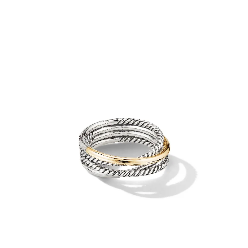 Women’s eternity rings-Crossover Band Ring in Sterling Silver with 18K Yellow Gold\, 6.8mm