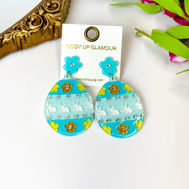 Women’s pearl drop earrings-Easter Egg Earrings with Crystals in Turquoise Blue