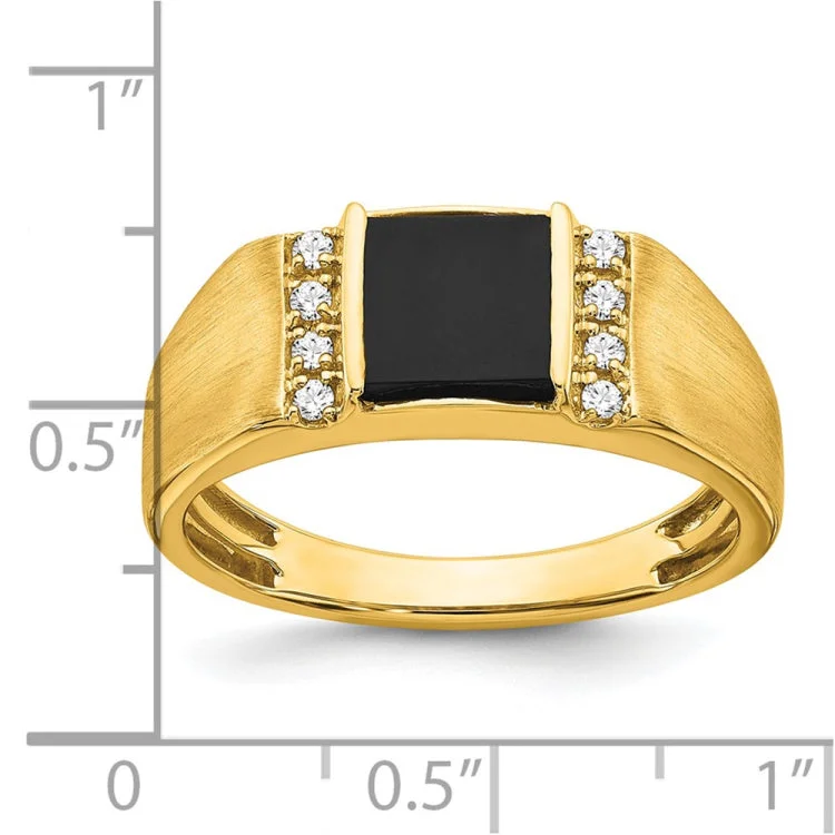 Women’s wedding rings set-14k Square Onyx and Diamond Mens Ring