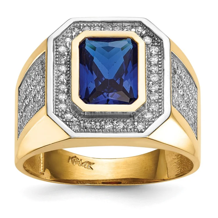 Women’s rose gold stackable rings-14k w/ Rhodium CZ & Emerald-cut Blue CZ Mens Ring