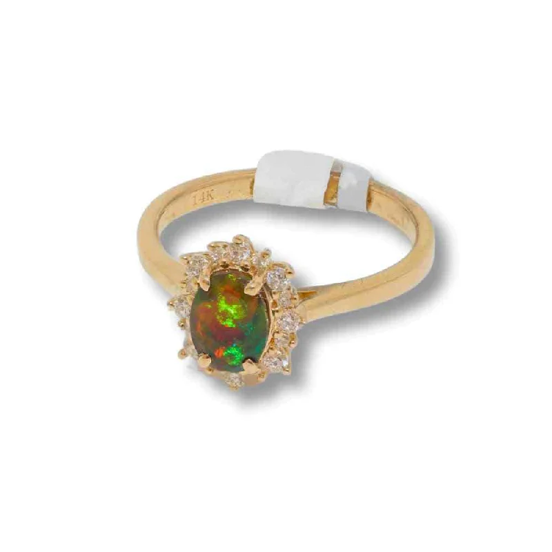 Women’s luxury rings-14K Opal and Diamond YG Ring