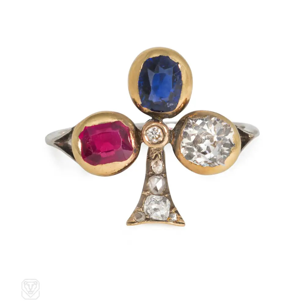 Women’s custom rings-Antique tricolor gemset club ring