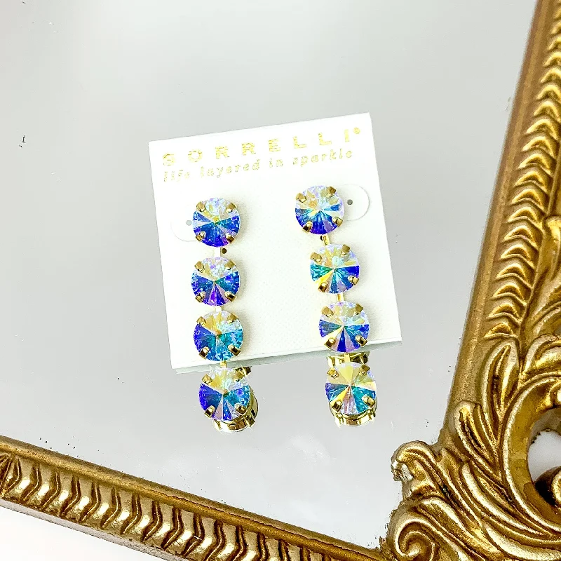 Women’s statement earrings-Sorrelli | Mara Statement Earrings in Bright Gold Tone with Aurora Borealis Crystals