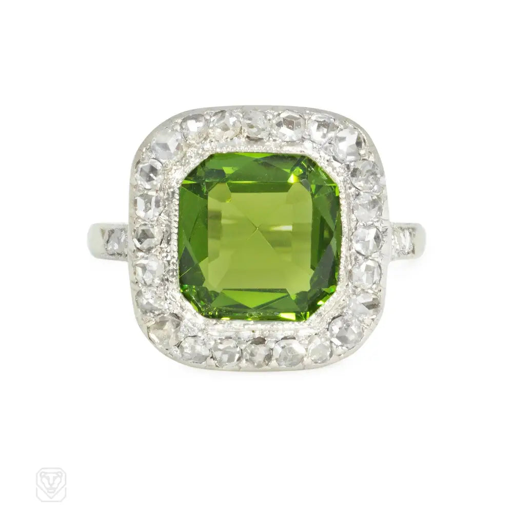 Women’s multi-stone rings-Art Deco diamond and peridot ring