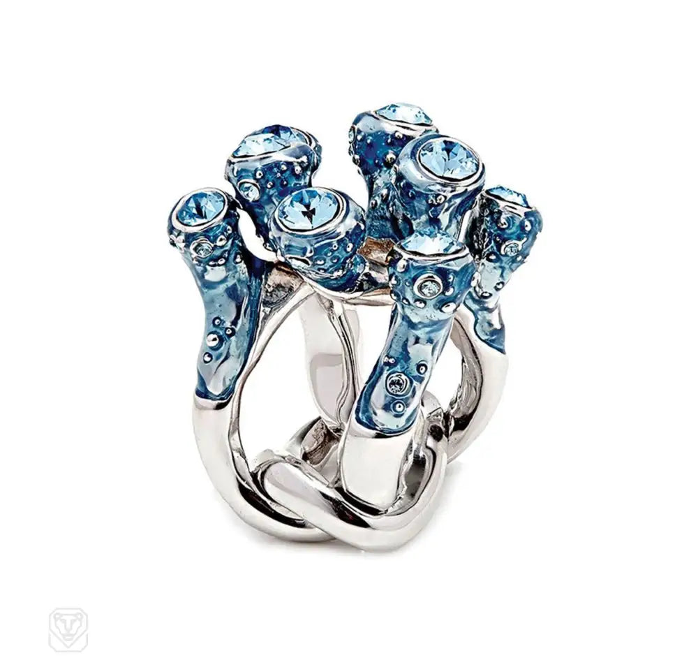 Women’s wedding rings set-Simon Harrison aquamarine crystal coral ring