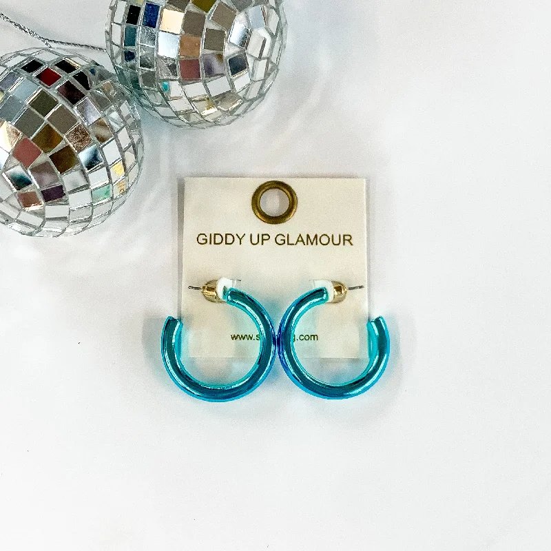 Women’s custom diamond earrings-Light Up Small Neon Hoop Earrings In Blue