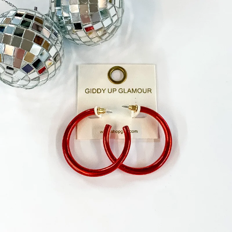 Women’s gemstone earrings-Light Up Medium Neon Hoop Earrings In Red