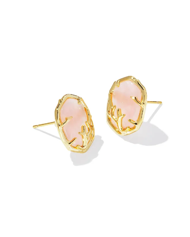 Women’s silver drop earrings-Kendra Scott | Daphne Gold Coral Frame Stud Earrings in Rose Quartz