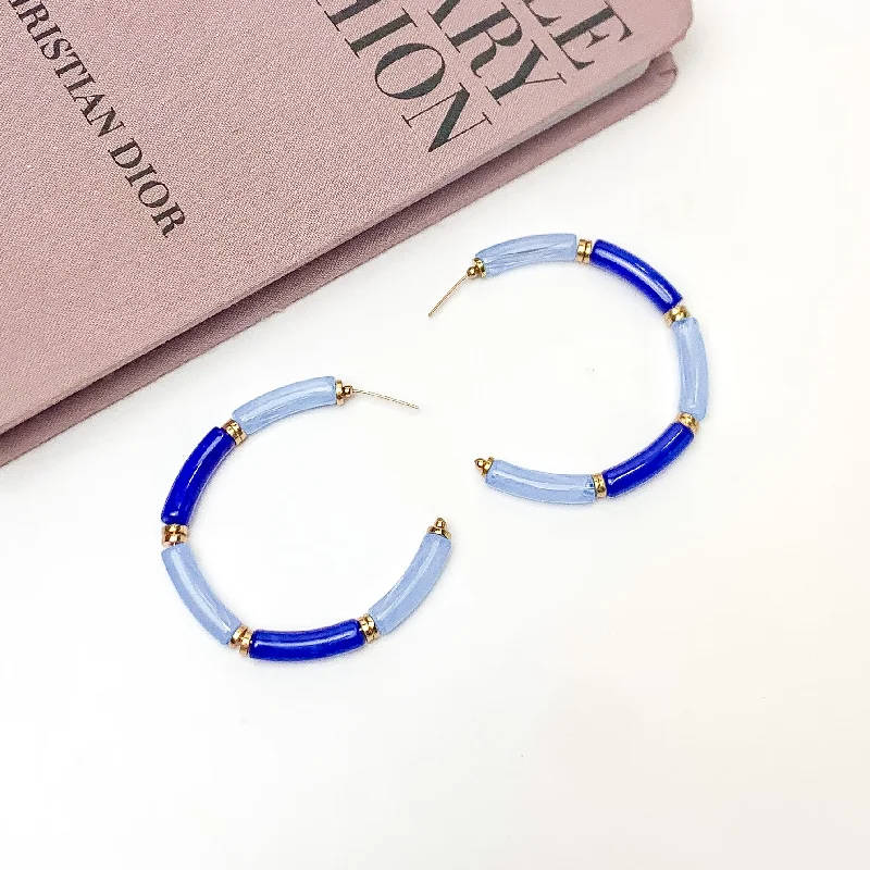 Women’s emerald earrings-Island Style Tube Beaded Hoop Earrings Royal Blue