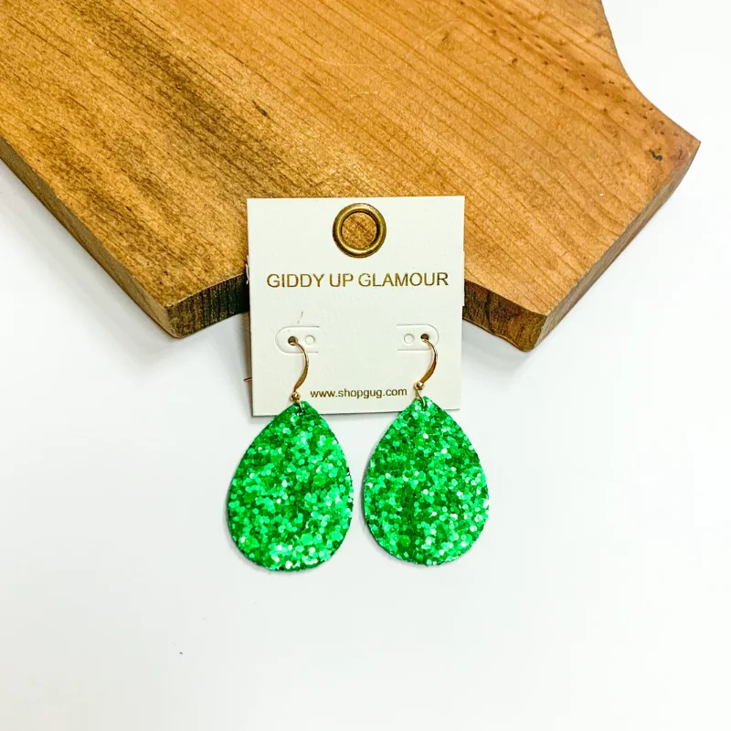 Women’s unique drop earrings-Glitter Teardrop Earrings in Green