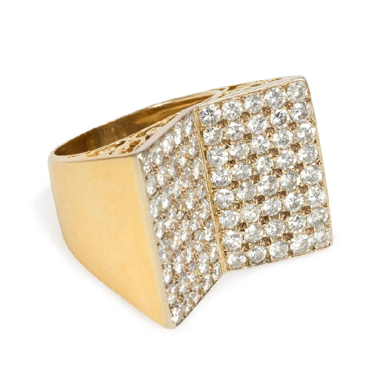 Women’s modern rings-Retro gold and pavé diamond double plaque ring