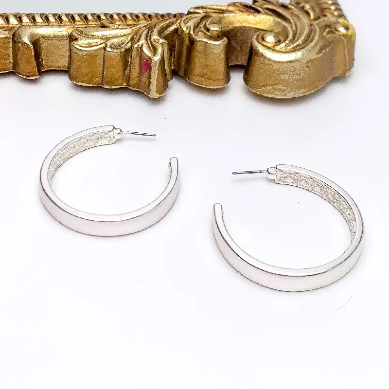 Women’s geometric earrings-Silver Tone Large Hoop Earrings With a Textured Inside