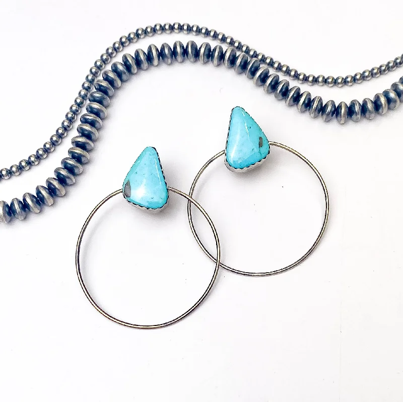 Women’s gold earrings-Elouise Kee | Navajo Handmade Sterling Silver Hoop Earrings on Blue Stones