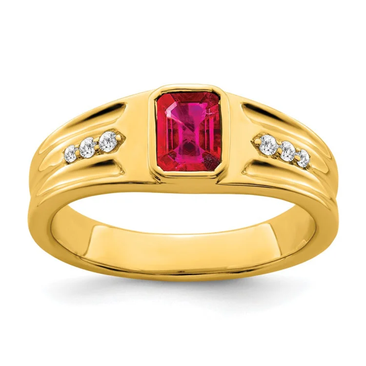 Women’s heart-shaped rings-14k Created Ruby and Diamond Mens Ring